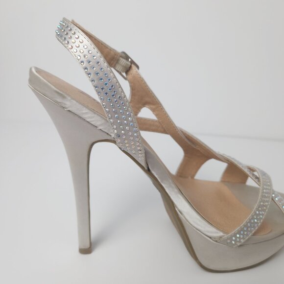 Zigi Soho Silver/Tan Iridescent Rhinestone Heels - Size 7.5 - New - Picture 10 of 11
